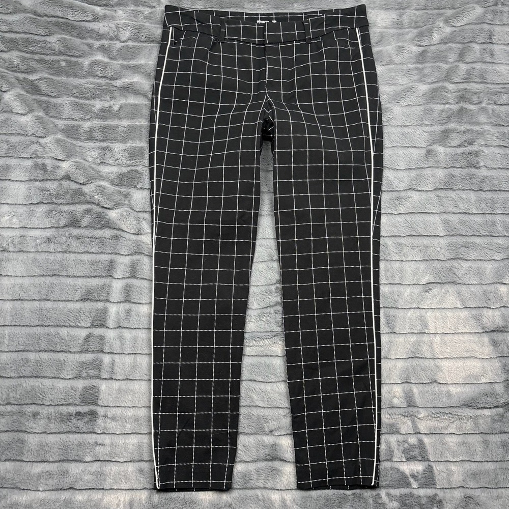 Old Navy Pixie Ankle Pants Womens 12 Black White Grid Plaid Side Stripe Trousers